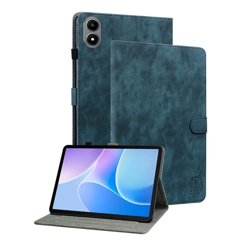 For Infinix Xpad 20 Case Tiger Imprint Anti-Scratch PU Leather Tablet Cover - Blue