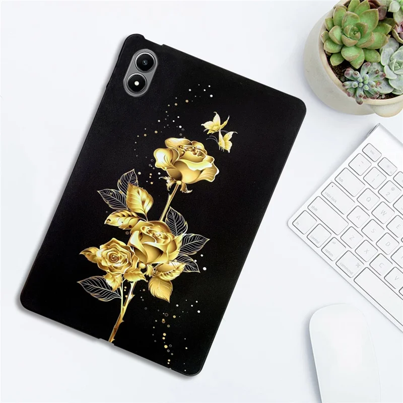 For Infinix Xpad 20 TPU Case Pattern Printing Slim Tablet Protective Cover - Golden Butterfly Rose