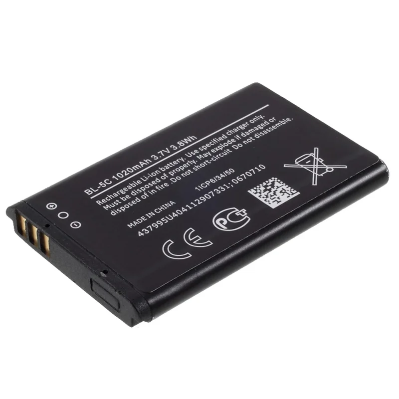 For Nokia X2-01 / C1-01 / N70 / N71 / N91 / E50 / E60 / 2300 / 1100 / 1616 3.70V 1020mAh Li-ion Battery Part (Encode: BL-5C) (without Logo)