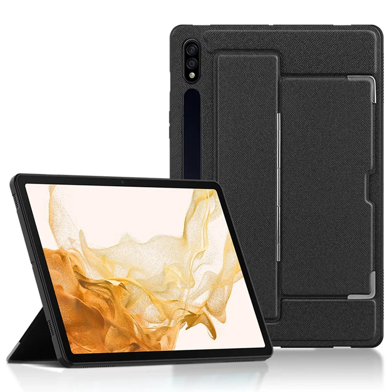 For Samsung Galaxy Tab S8+ Case PU Leather Coated PC Tablet Cover with Back Kickstand