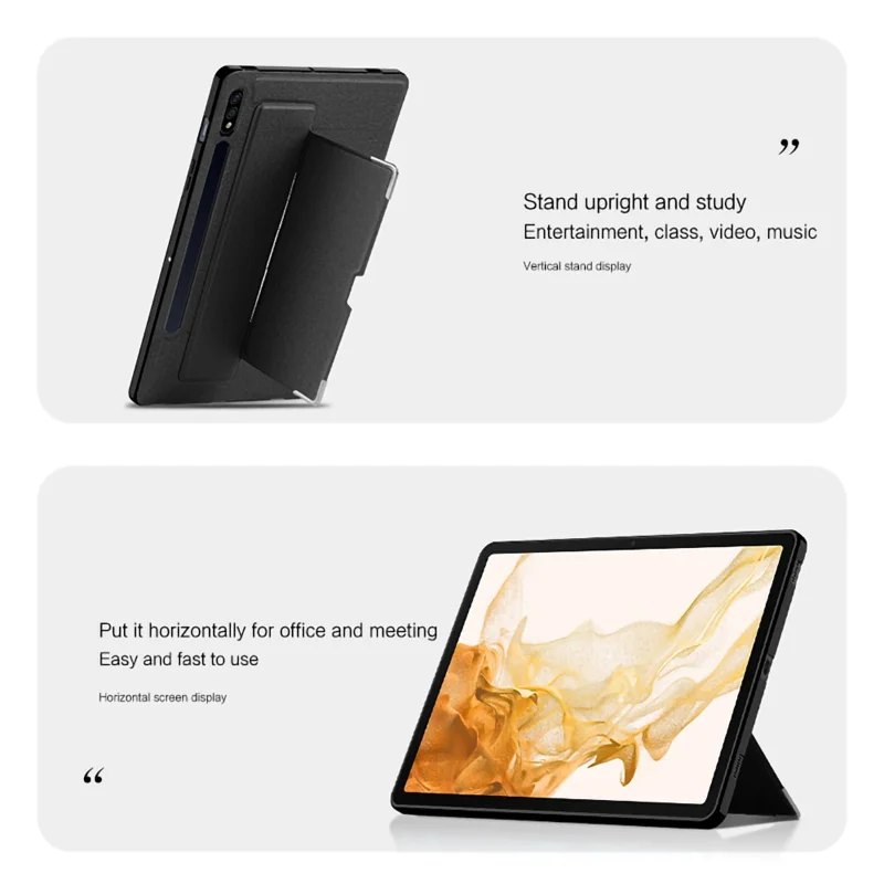 For Samsung Galaxy Tab S8+ Case PU Leather Coated PC Tablet Cover with Back Kickstand