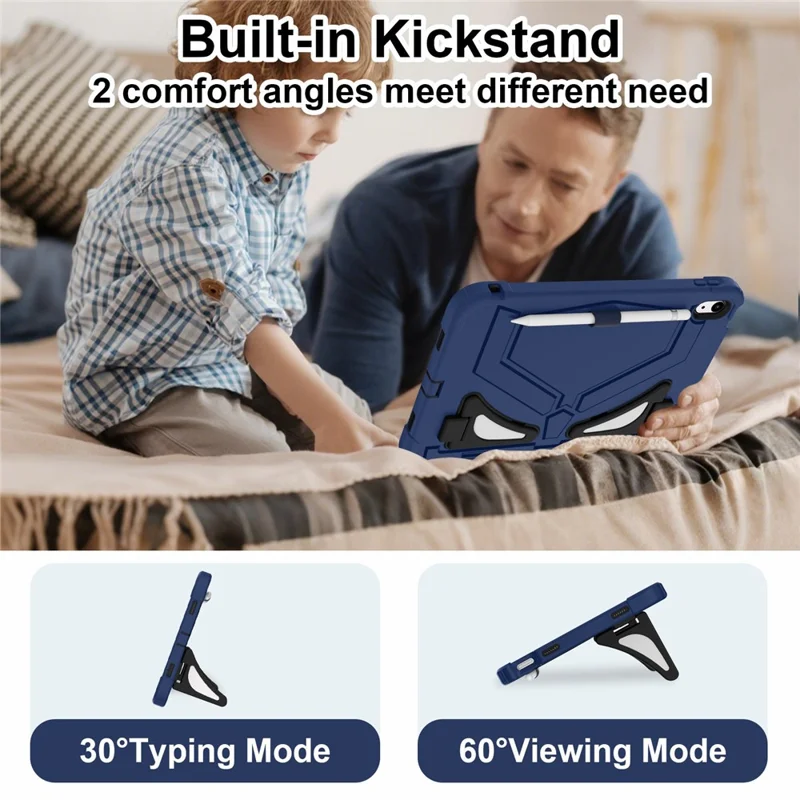 Funda con Soporte para iPad (2025) / 10.9 (2022) Estilo Leopardo, Cubierta Protectora para Tablet con Correa para el Hombro - Azul Marino / Negro