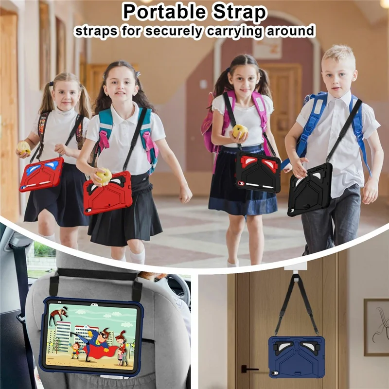 Funda con Soporte para iPad (2025) / 10.9 (2022) Estilo Leopardo, Cubierta Protectora para Tablet con Correa para el Hombro - Azul Marino / Negro