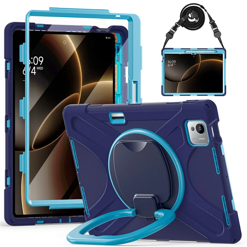 For Xiaomi Pad 7 Ultra Case with Shoulder Strap TPU + PC + Silicone Kickstand Tablet Cover - Navy Blue