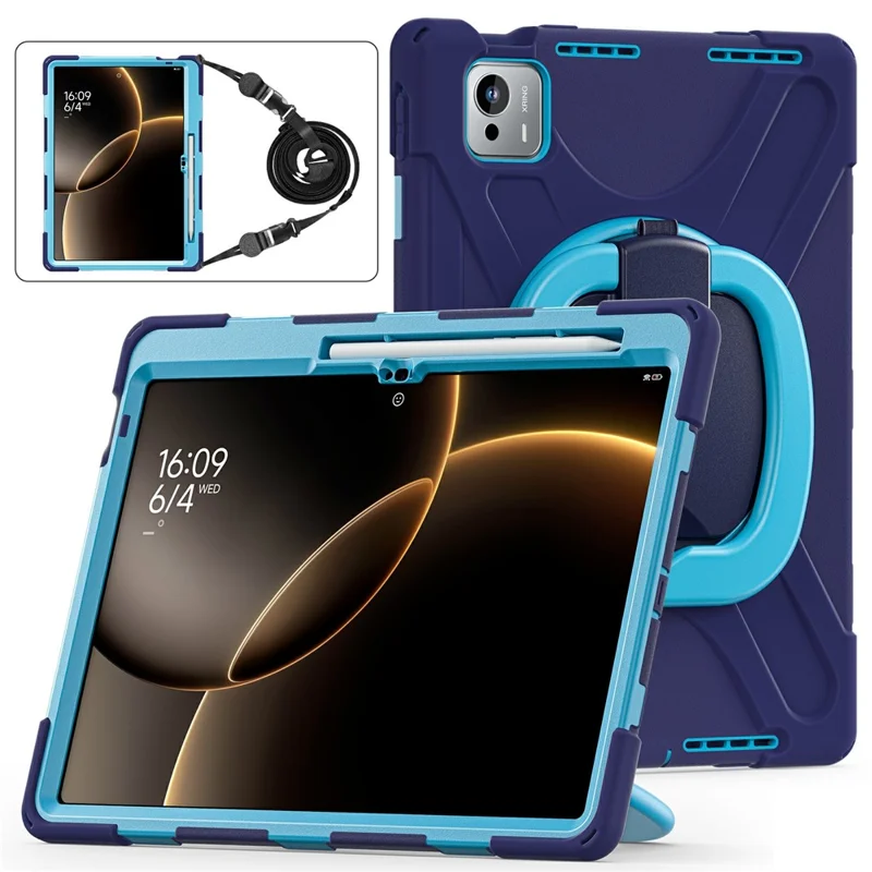 For Xiaomi Pad 7 Ultra Case with Shoulder Strap TPU + PC + Silicone Kickstand Tablet Cover - Navy Blue