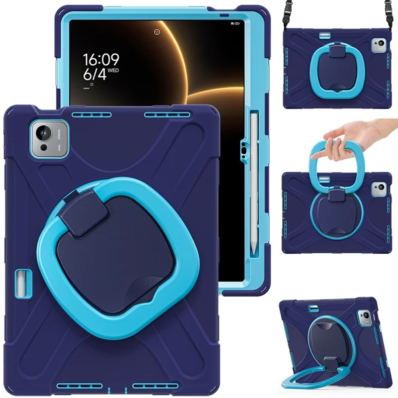 For Xiaomi Pad 7 Ultra Case with Shoulder Strap TPU + PC + Silicone Kickstand Tablet Cover - Navy Blue