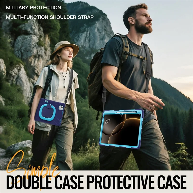 For Xiaomi Pad 7 Ultra Case with Shoulder Strap TPU + PC + Silicone Kickstand Tablet Cover - Navy Blue