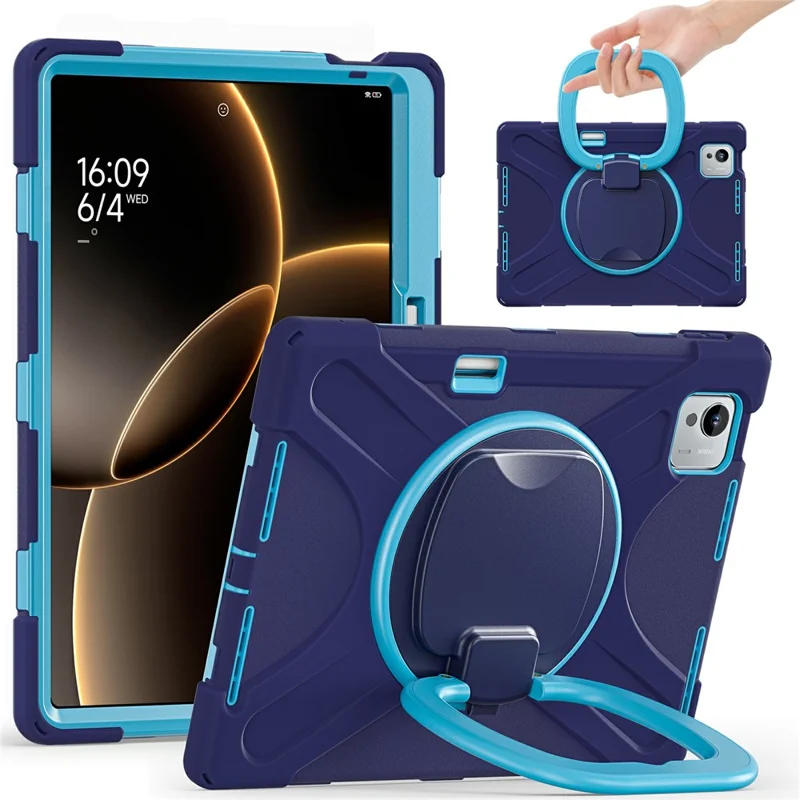 For Xiaomi Pad 7 Ultra Case TPU + PC + Silicone Tablet Cover Swivel Kickstand Handle Grip - Navy Blue