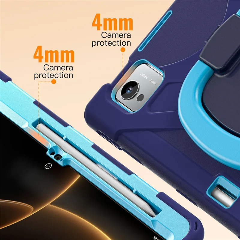 For Xiaomi Pad 7 Ultra Case TPU + PC + Silicone Tablet Cover Swivel Kickstand Handle Grip - Navy Blue