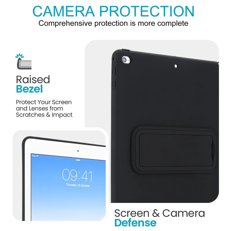 Kickstand Tablet Case for iPad 9.7-inch (2018) / (2017) / Air 2 TPU + PC Skin-Friendly Protective Cover - Black