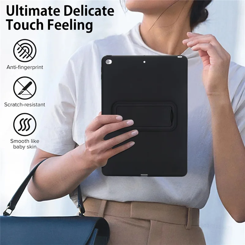 Kickstand Tablet Case for iPad 9.7-inch (2018) / (2017) / Air 2 TPU + PC Skin-Friendly Protective Cover - Black