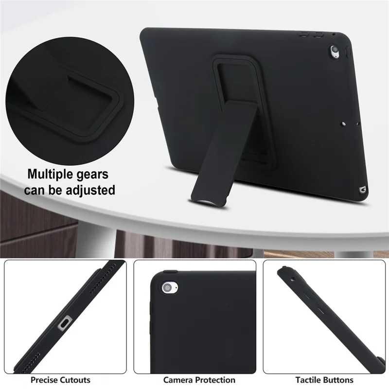 Kickstand Tablet Case for iPad 9.7-inch (2018) / (2017) / Air 2 TPU + PC Skin-Friendly Protective Cover - Black