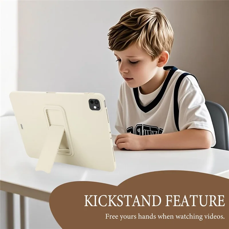 For iPad Pro 11 (2025) / 11 (2024) Case TPU + PC Skin-Friendly Kickstand Tablet Cover - Beige