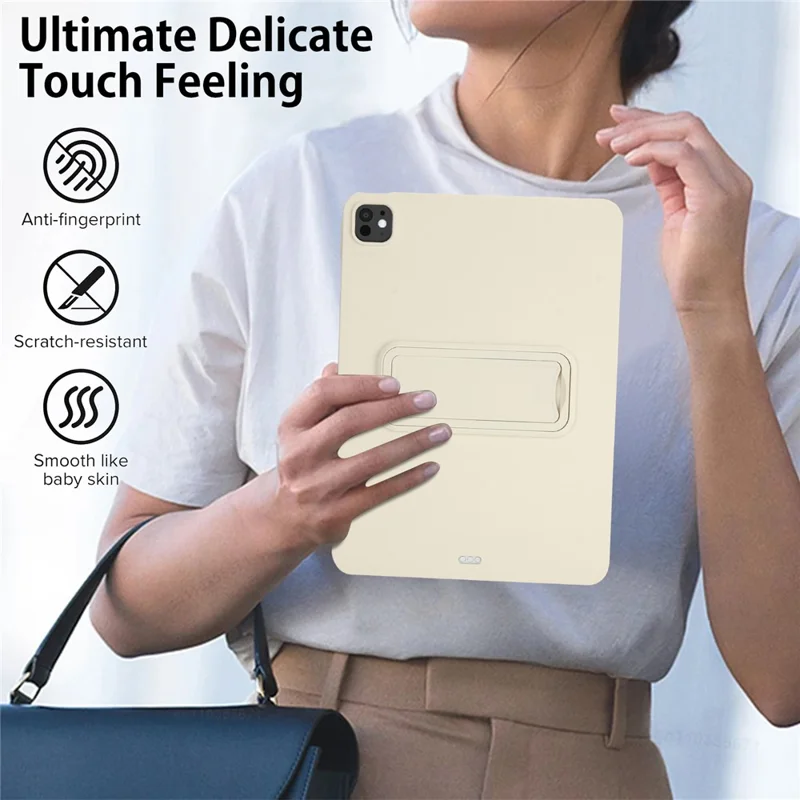 For iPad Pro 11 (2025) / 11 (2024) Case TPU + PC Skin-Friendly Kickstand Tablet Cover - Beige