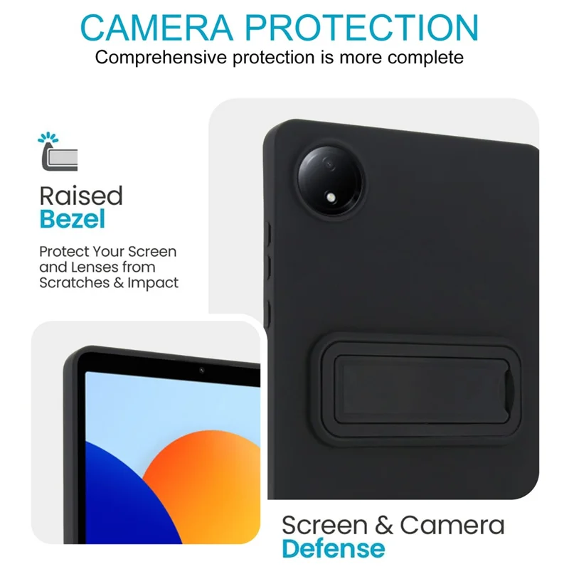 For Xiaomi Redmi Pad SE 4G 8.7 inch Case TPU + PC Skin-Friendly Kickstand Tablet Cover - Black