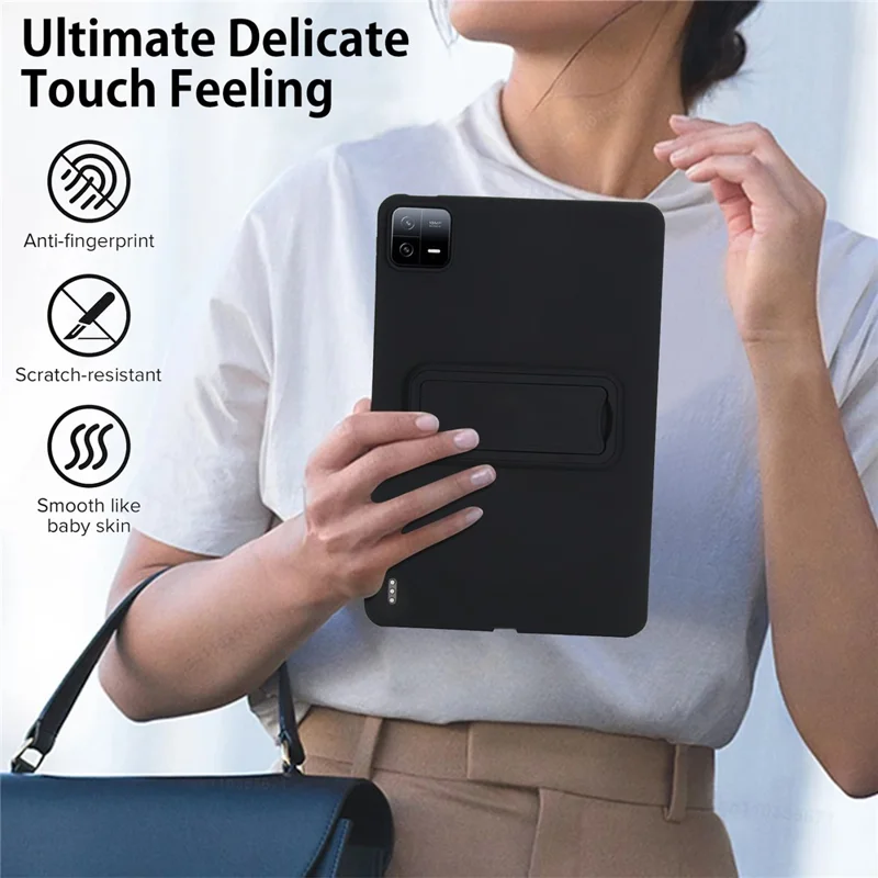 Für Xiaomi Pad 6 Pro / Pad 6 Hülle TPU + PC Hautfreundliche Ständer Tablet Schutzhülle - Schwarz