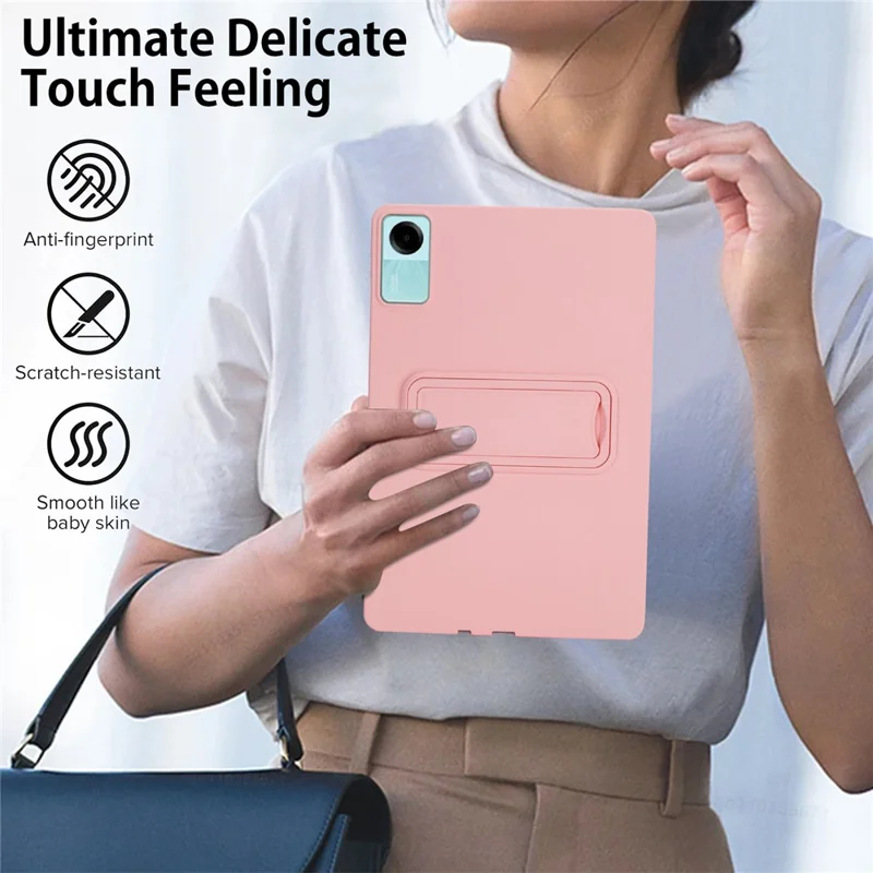 Funda para Xiaomi Redmi Pad SE de TPU + PC con Soporte Integrado y Diseño Amigable con la Piel - Rosa