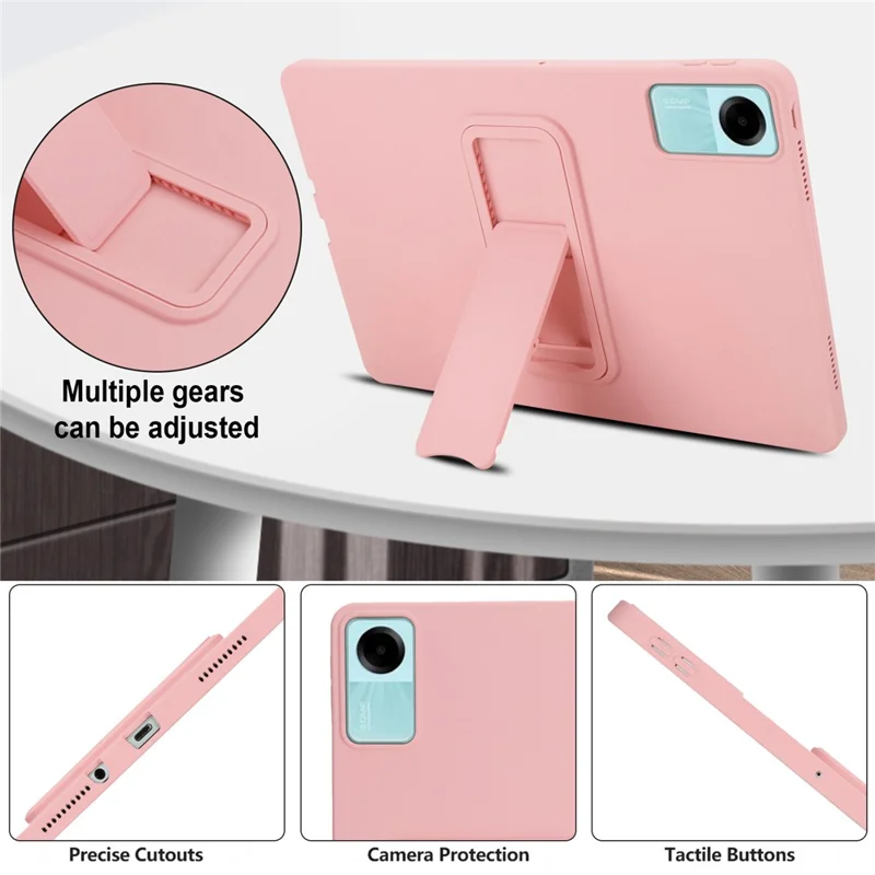 Funda para Xiaomi Redmi Pad SE de TPU + PC con Soporte Integrado y Diseño Amigable con la Piel - Rosa
