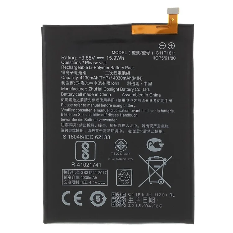 Para Asus Zenfone Max Plus (M1) ZB570TL 3.85V 4030mAh Polimador de Iones de Litio Parte de la Batería (codificar: C11P1611) (sin Logotipo)