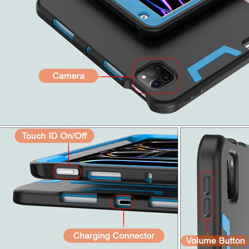 Capa para iPad Pro 11 (2024) Silicone + PC com Suporte e Porta-Lápis - Preto / Azul Céu