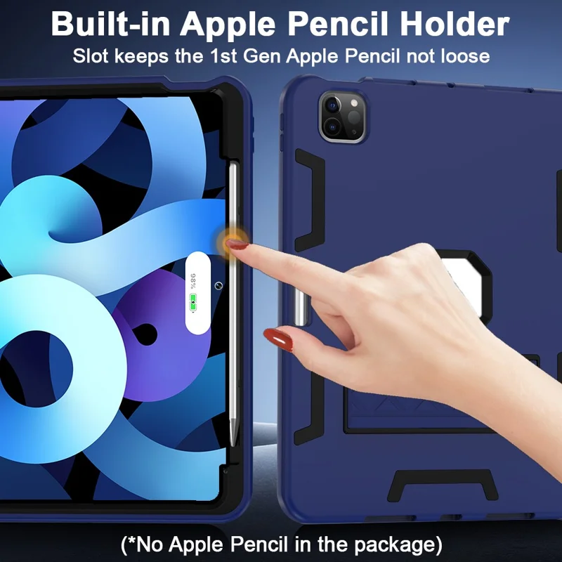 Hülle für iPad Pro 13 (2024) Silikon + PC Ständer Tablet-Schutzhülle mit Stifthalter - Navy Blau / Schwarz