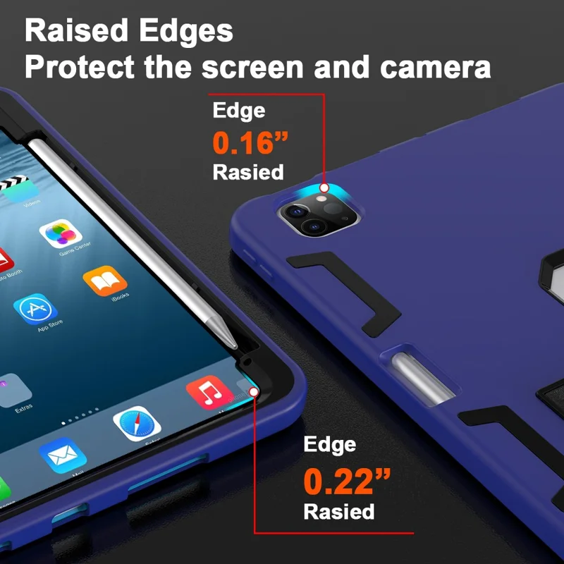 Hülle für iPad Pro 13 (2024) Silikon + PC Ständer Tablet-Schutzhülle mit Stifthalter - Navy Blau / Schwarz