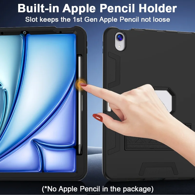 For iPad (2025) / iPad 10.9 (2022) Case Silicone + PC Kickstand Tablet Cover with Pencil Holder - Black