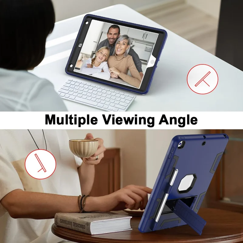 Чехол для iPad 10.2 (2021) / (2019) / (2020) с силиконовым и пластиковым корпусом, подставкой и держателем для карандаша - тёмно-синий / чёрный