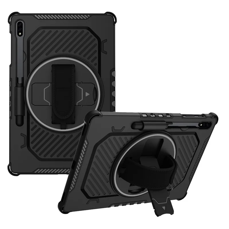 Capa com Suporte para Samsung Galaxy Tab S9+ / S8+ / S7+ / S7 FE PC + TPU à Prova de Choque com Alça de Mão - Preto
