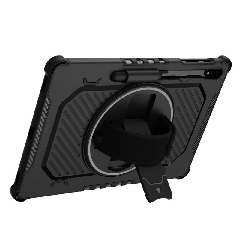 Capa com Suporte para Samsung Galaxy Tab S9+ / S8+ / S7+ / S7 FE PC + TPU à Prova de Choque com Alça de Mão - Preto