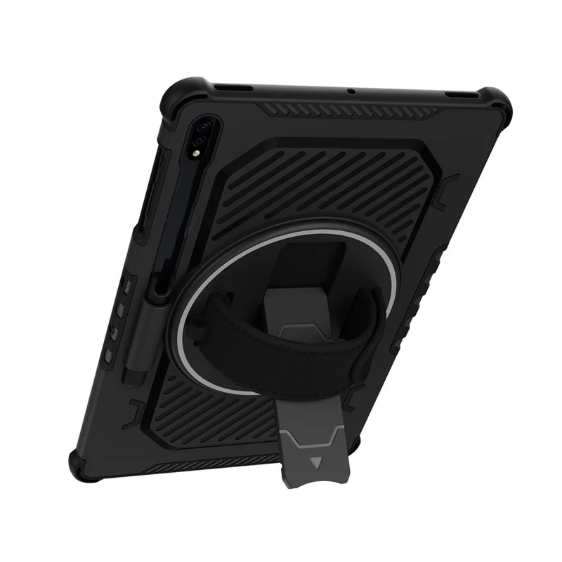 Capa com Suporte para Samsung Galaxy Tab S9+ / S8+ / S7+ / S7 FE PC + TPU à Prova de Choque com Alça de Mão - Preto