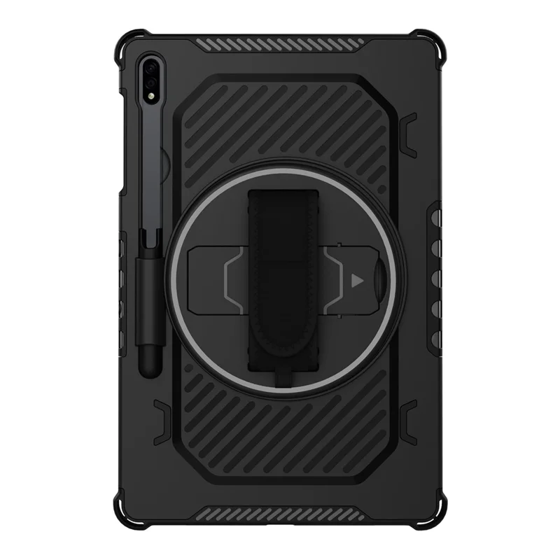 Capa com Suporte para Samsung Galaxy Tab S9+ / S8+ / S7+ / S7 FE PC + TPU à Prova de Choque com Alça de Mão - Preto
