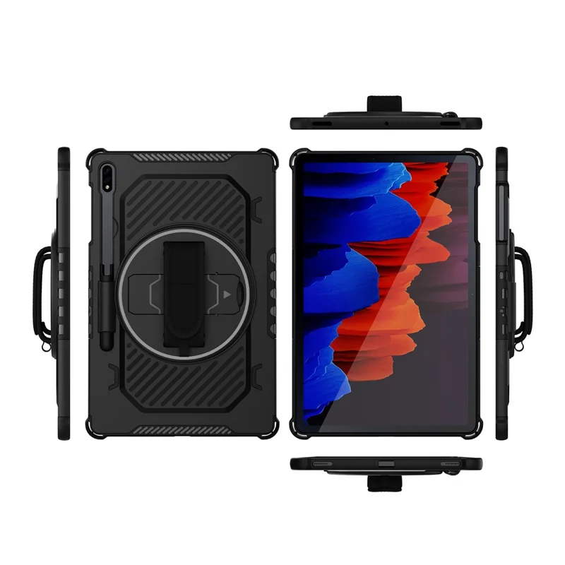 Capa com Suporte para Samsung Galaxy Tab S9+ / S8+ / S7+ / S7 FE PC + TPU à Prova de Choque com Alça de Mão - Preto