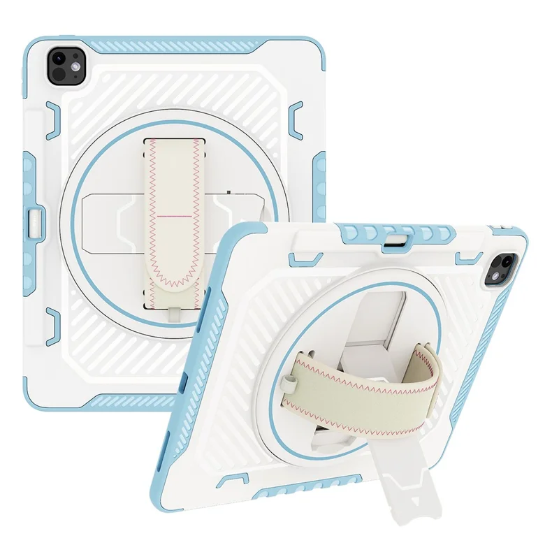 For iPad Pro 13 (2025) / 13 (2024) Case Kickstand PC + TPU Shockproof Tablet Cover with Hand Strap / Pen Slot - Blue