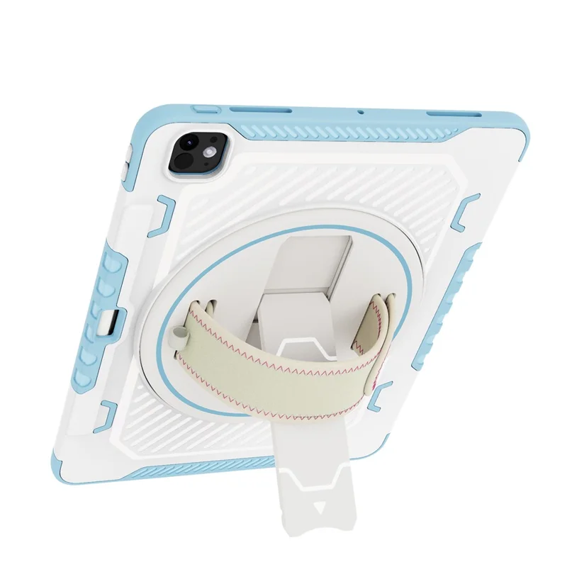 For iPad Pro 13 (2025) / 13 (2024) Case Kickstand PC + TPU Shockproof Tablet Cover with Hand Strap / Pen Slot - Blue