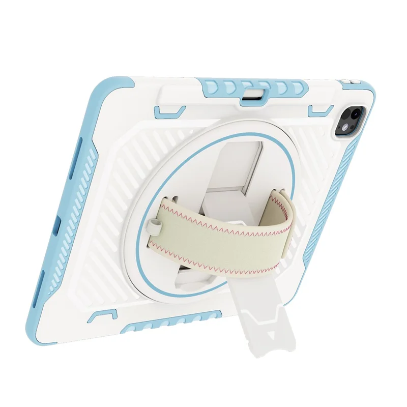 For iPad Pro 13 (2025) / 13 (2024) Case Kickstand PC + TPU Shockproof Tablet Cover with Hand Strap / Pen Slot - Blue