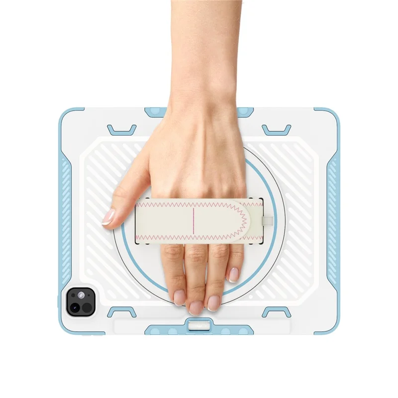 For iPad Pro 13 (2025) / 13 (2024) Case Kickstand PC + TPU Shockproof Tablet Cover with Hand Strap / Pen Slot - Blue