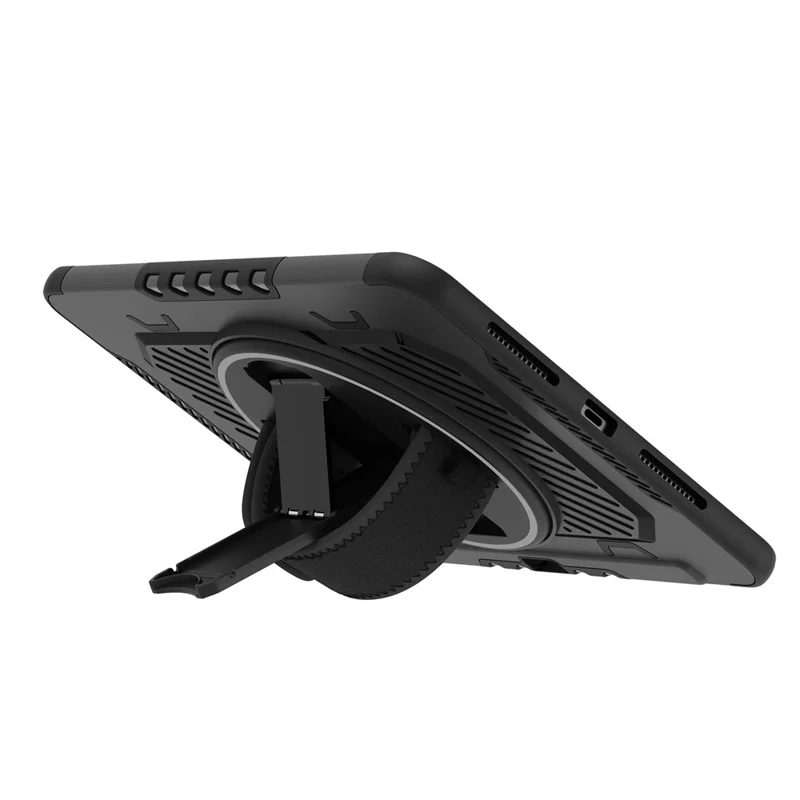 For iPad Pro 11 (2025) / 11 (2024) Case Kickstand PC + TPU Shockproof Tablet Cover with Hand Strap / Pen Slot - Black