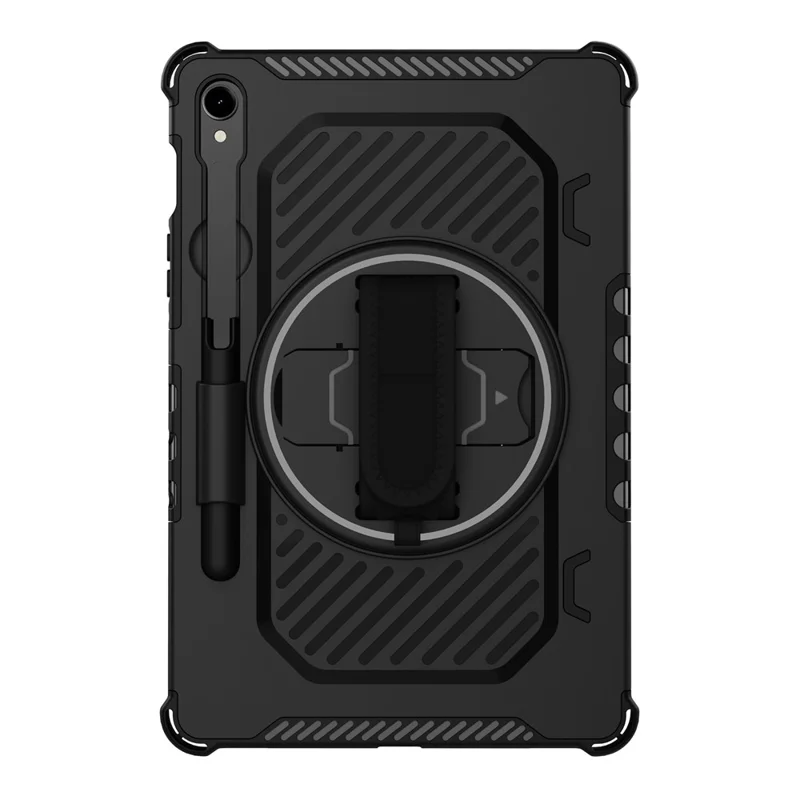 Funda con Soporte para Samsung Galaxy Tab S9 FE / S9 / S8 / S7 PC + TPU Antigolpes con Correa de Mano - Negro