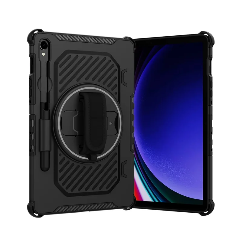 Funda con Soporte para Samsung Galaxy Tab S9 FE / S9 / S8 / S7 PC + TPU Antigolpes con Correa de Mano - Negro