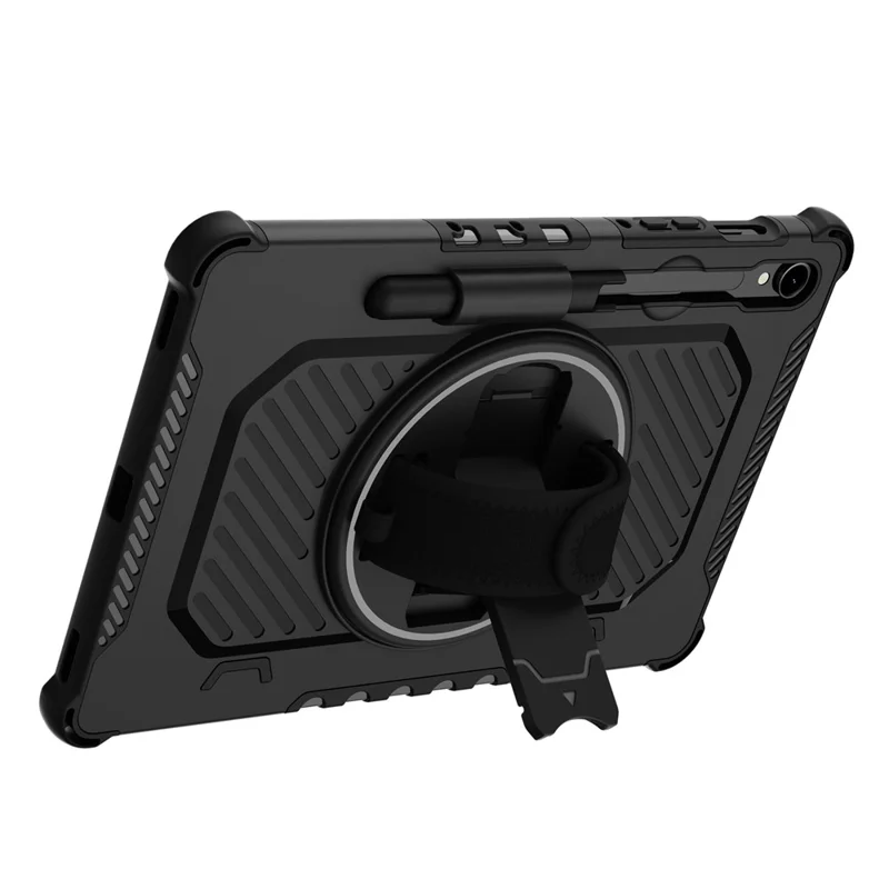 Funda con Soporte para Samsung Galaxy Tab S9 FE / S9 / S8 / S7 PC + TPU Antigolpes con Correa de Mano - Negro