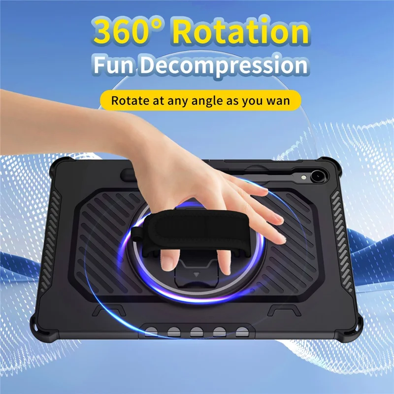 Funda con Soporte para Samsung Galaxy Tab S9 FE / S9 / S8 / S7 PC + TPU Antigolpes con Correa de Mano - Negro
