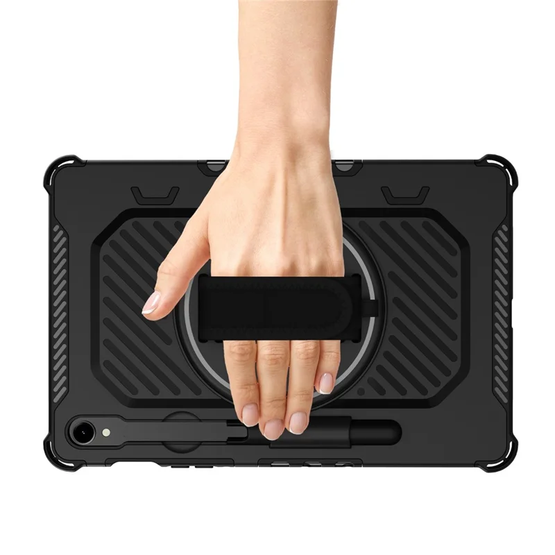 Funda con Soporte para Samsung Galaxy Tab S9 FE / S9 / S8 / S7 PC + TPU Antigolpes con Correa de Mano - Negro