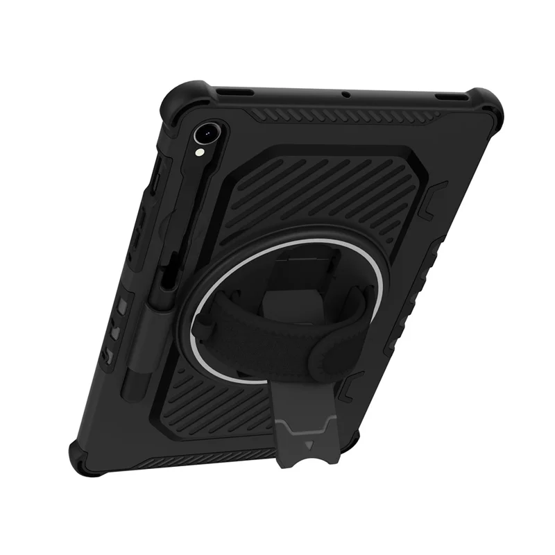 Funda con Soporte para Samsung Galaxy Tab S9 FE / S9 / S8 / S7 PC + TPU Antigolpes con Correa de Mano - Negro