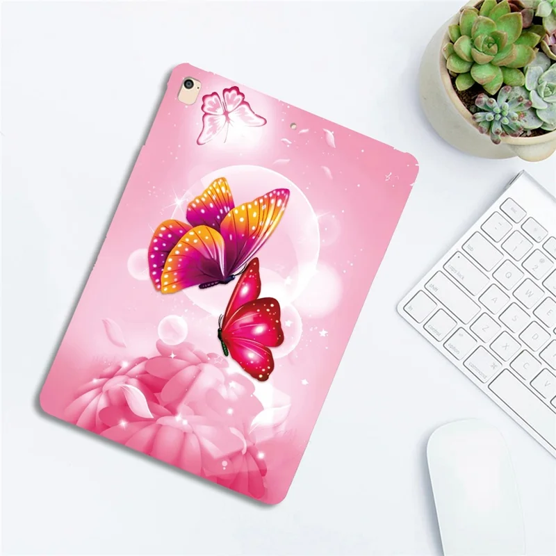 Tablet Case For iPad 9.7-inch (2018)  /  (2017)  /  Air 2  /  Air (2013) Pattern Printing Slim Soft TPU Cover - Pink Butterfly
