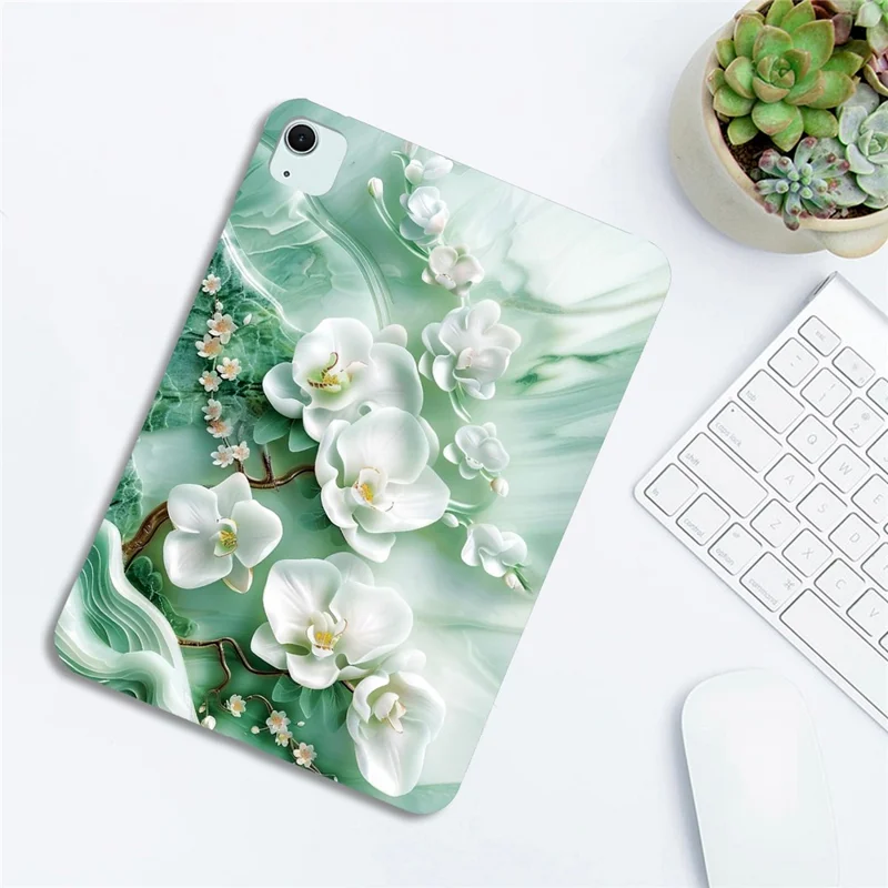 Tablet Case For iPad Air 11 (2026) / (2025) / (2024) / Air (2022) / (2020) Pattern Printing Slim Soft TPU Cover - Jade Flower