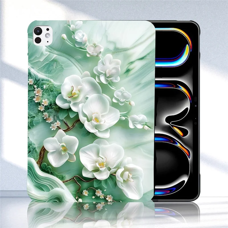 For iPad Pro 13 (2025) / 13 (2024) Case Pattern Printing Slim Soft TPU Tablet Cover - Jade Flower