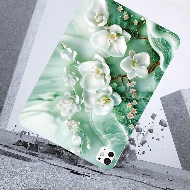 For iPad Pro 13 (2025) / 13 (2024) Case Pattern Printing Slim Soft TPU Tablet Cover - Jade Flower
