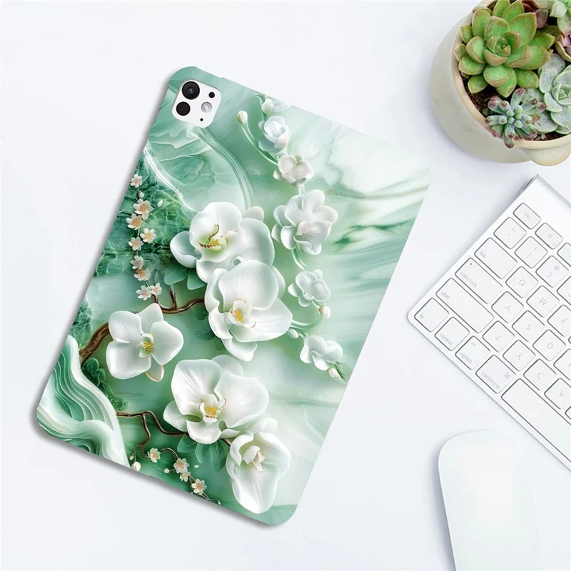 For iPad Pro 13 (2025) / 13 (2024) Case Pattern Printing Slim Soft TPU Tablet Cover - Jade Flower