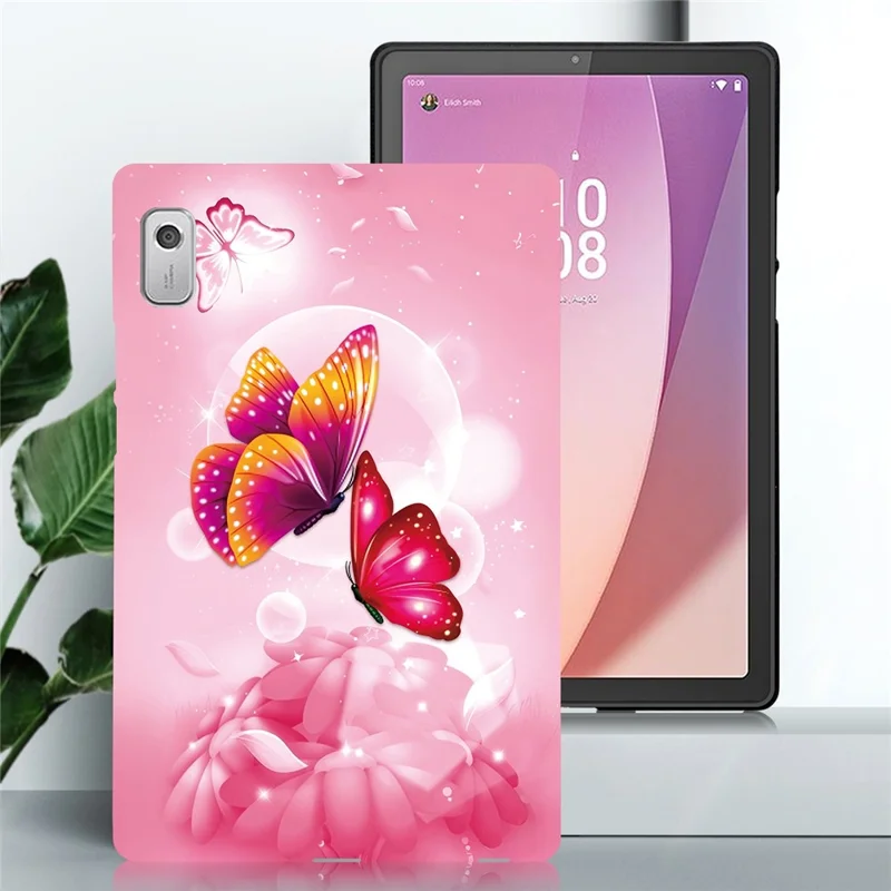 For Lenovo Tab M9 TB-310FU Case Pattern Printing Slim Soft TPU Tablet Cover - Pink Butterfly